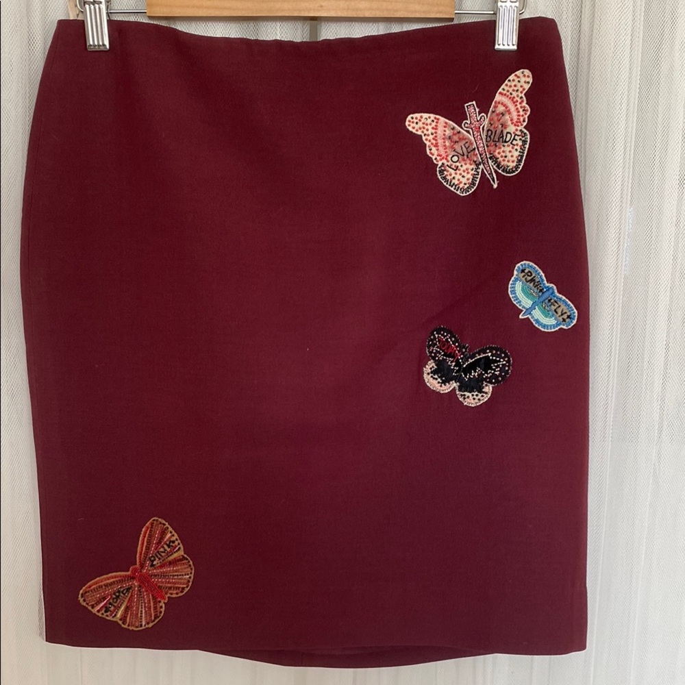 REDUCED! Valentino Embroidered Butterfly Beads Burgundy  Mini Skirt